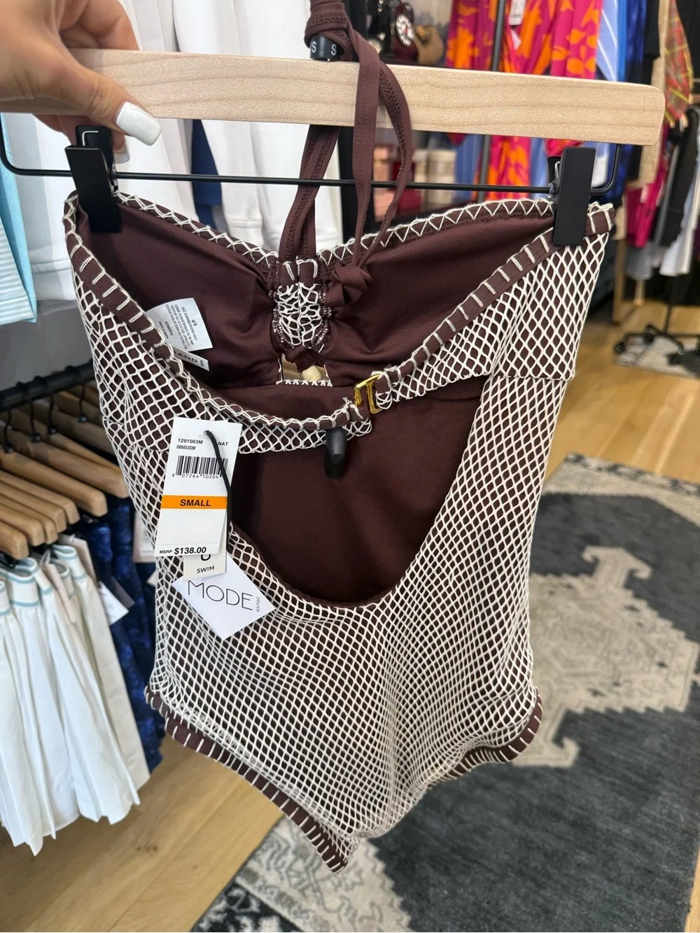 Lucky Brand Coconut Brown & Cream Crochet One-Piece Swimsuit - Picture 2 of 2